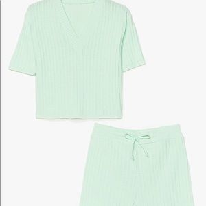 Knitted ribbed short lounge set